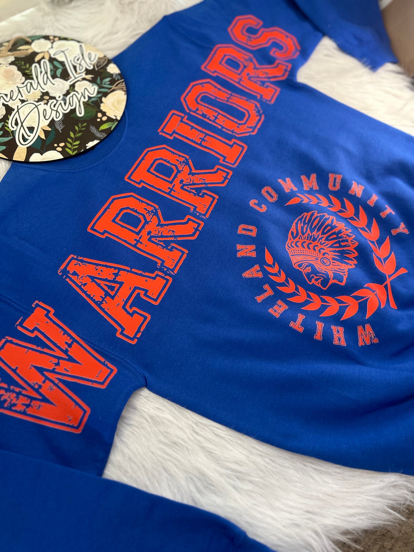 Whiteland Warriors Oversized Horizontal Design on Crewneck Sweatshirt