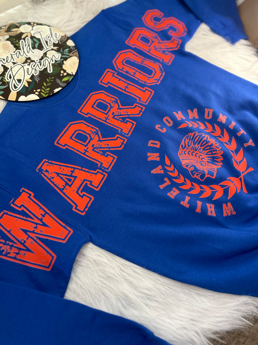 Whiteland Warriors Oversized Horizontal Design on Crewneck Sweatshirt
