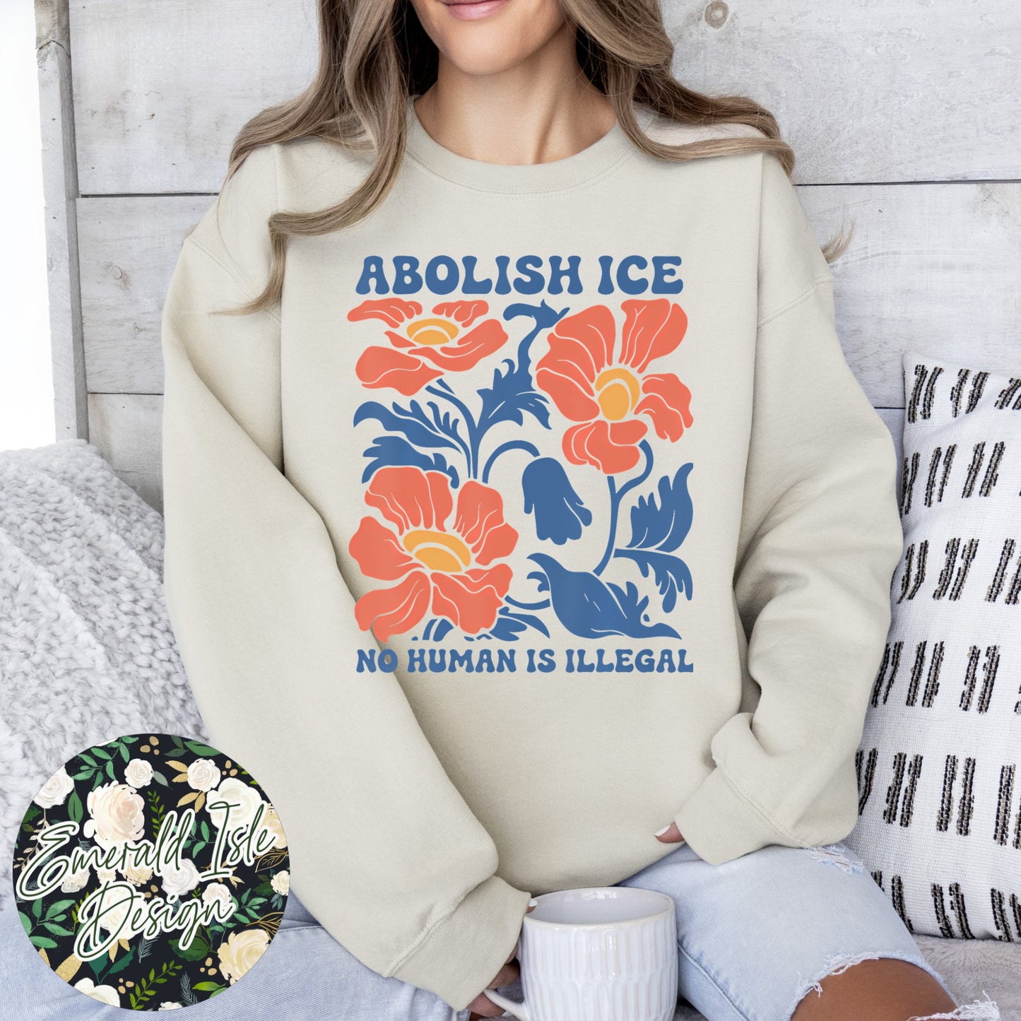 Abolish Ice No Human Is Illegal Floral Design