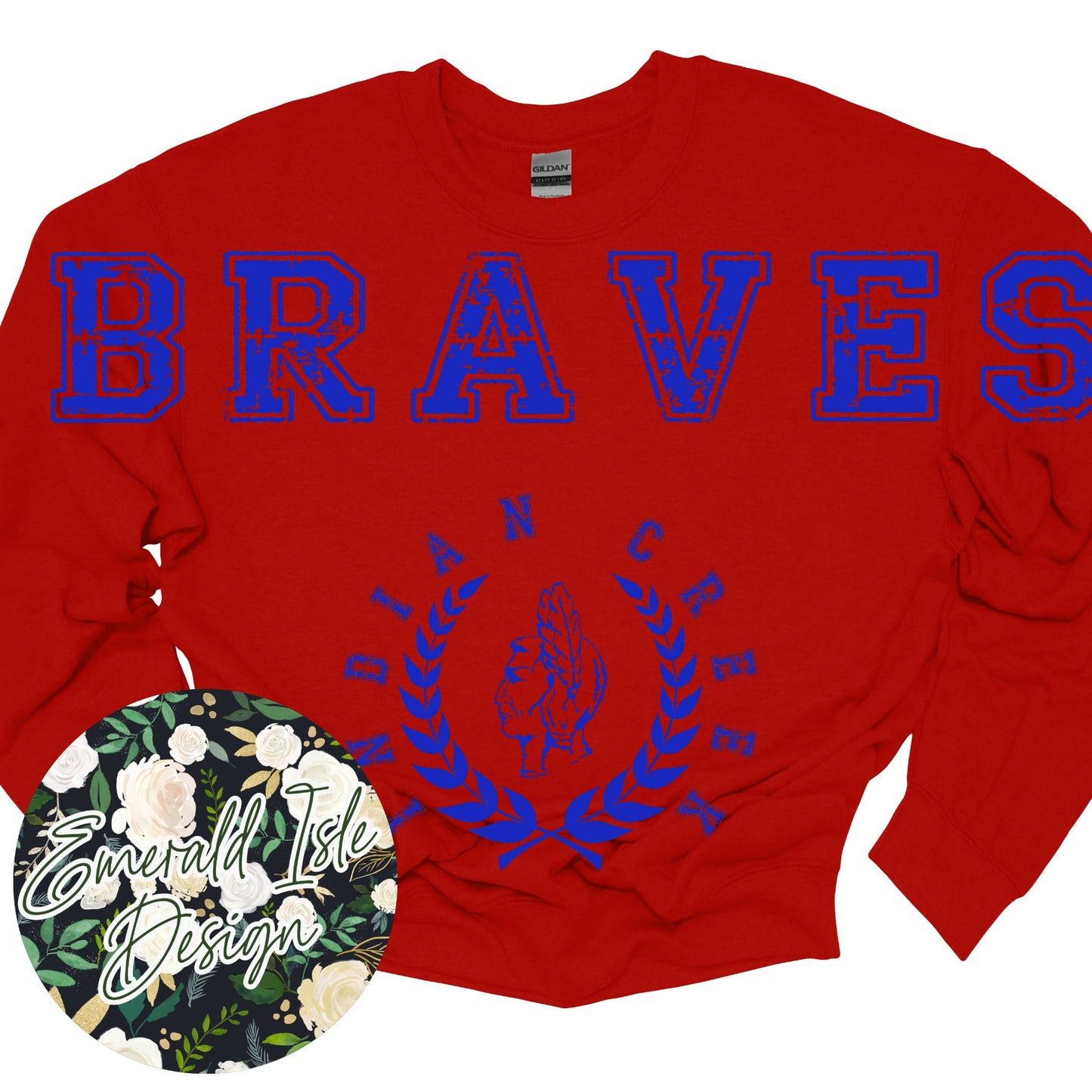 Indian Creek Braves Oversized Horizontal Design on Crewneck Sweatshirt