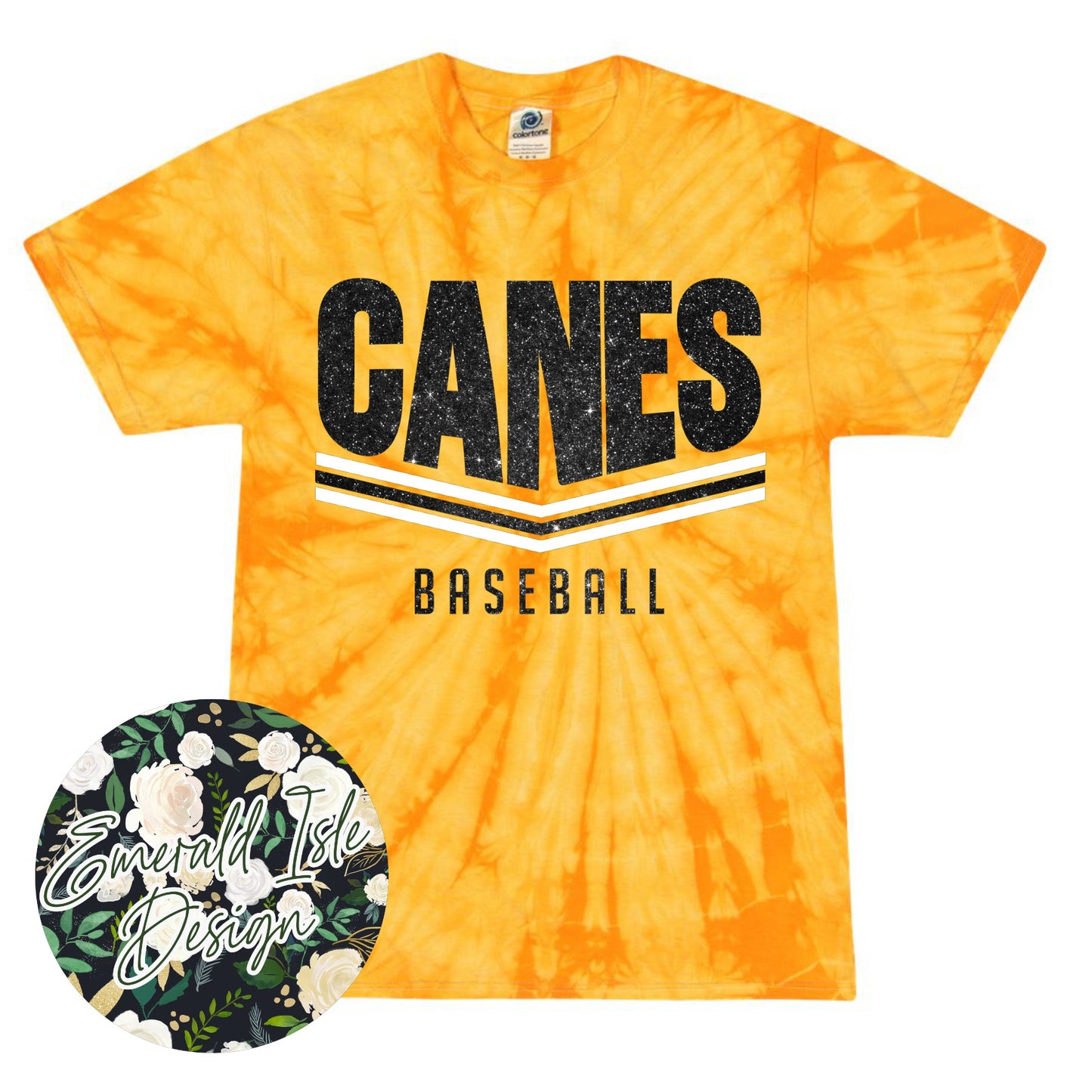 Canes Glitter Stripes Design on Tie Dye with Option for Custom Word at the Bottom