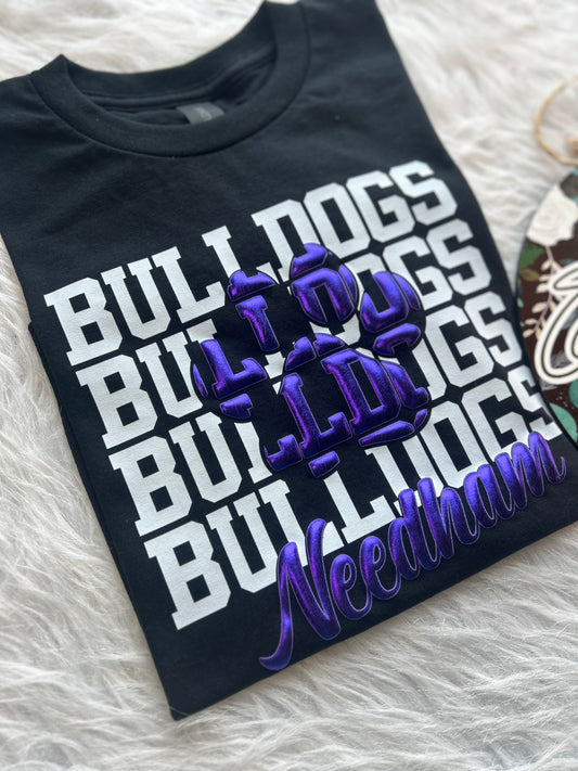 Needham Bulldogs Repeat Design With Options for Flat, Glitter and Puff!!