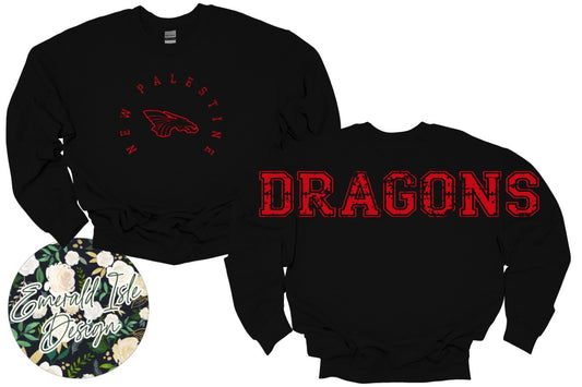 New Palestine Dragons Oversized Horizontal Design on Crewneck Sweatshirt