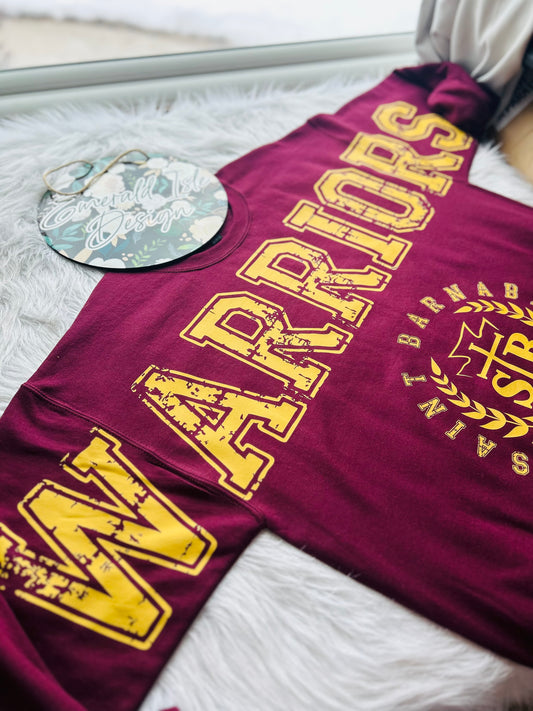 St. Barnabas Warriors Oversized Horizontal Design on Crewneck Sweatshirt