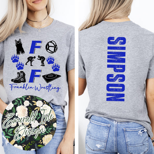 Franklin Grizzly Cubs Wrestling Squares Design with OPTION TO ADD a Custom Oversized Back