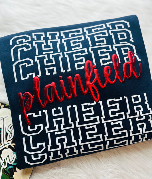 Plainfield Cheer Metallic Puff Design on Navy