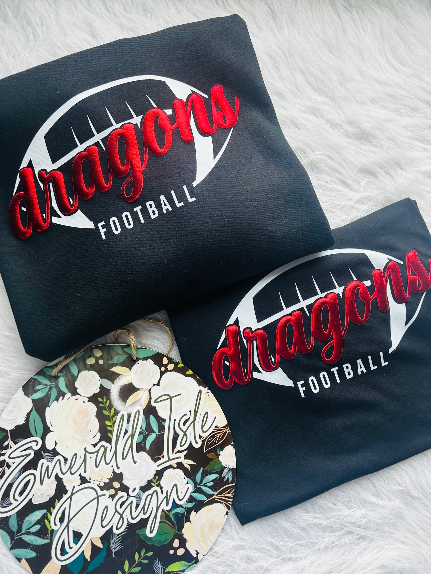 New Palestine Dragons Football Metallic Puff Design