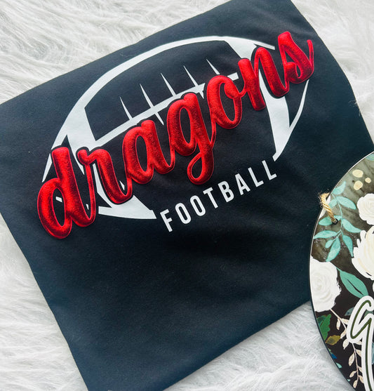 New Palestine Dragons Football Metallic Puff Design