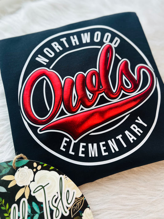 Northwood Elementary Owls Metallic Puff Circle Design