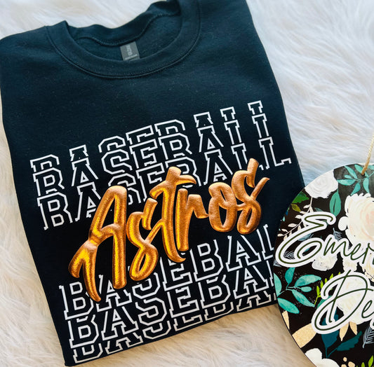 Astros Baseball Repeat Metallic Puff Design