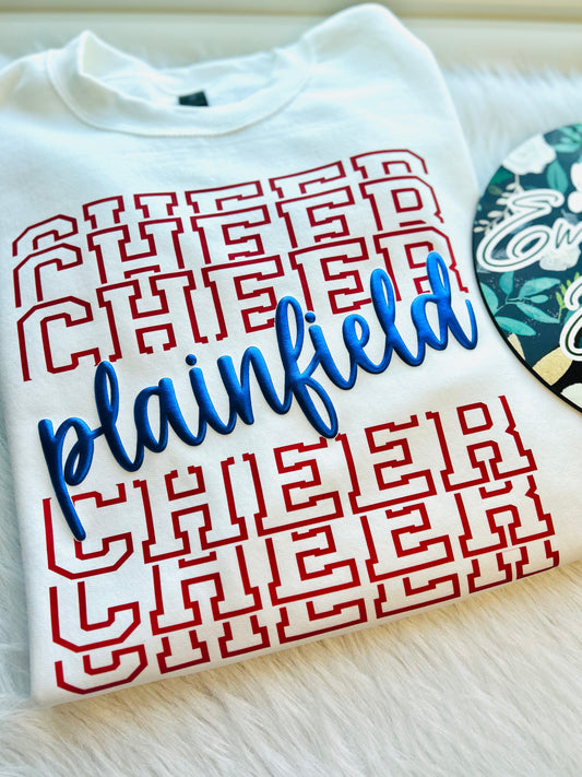 Plainfield Cheer Metallic Puff Design on White