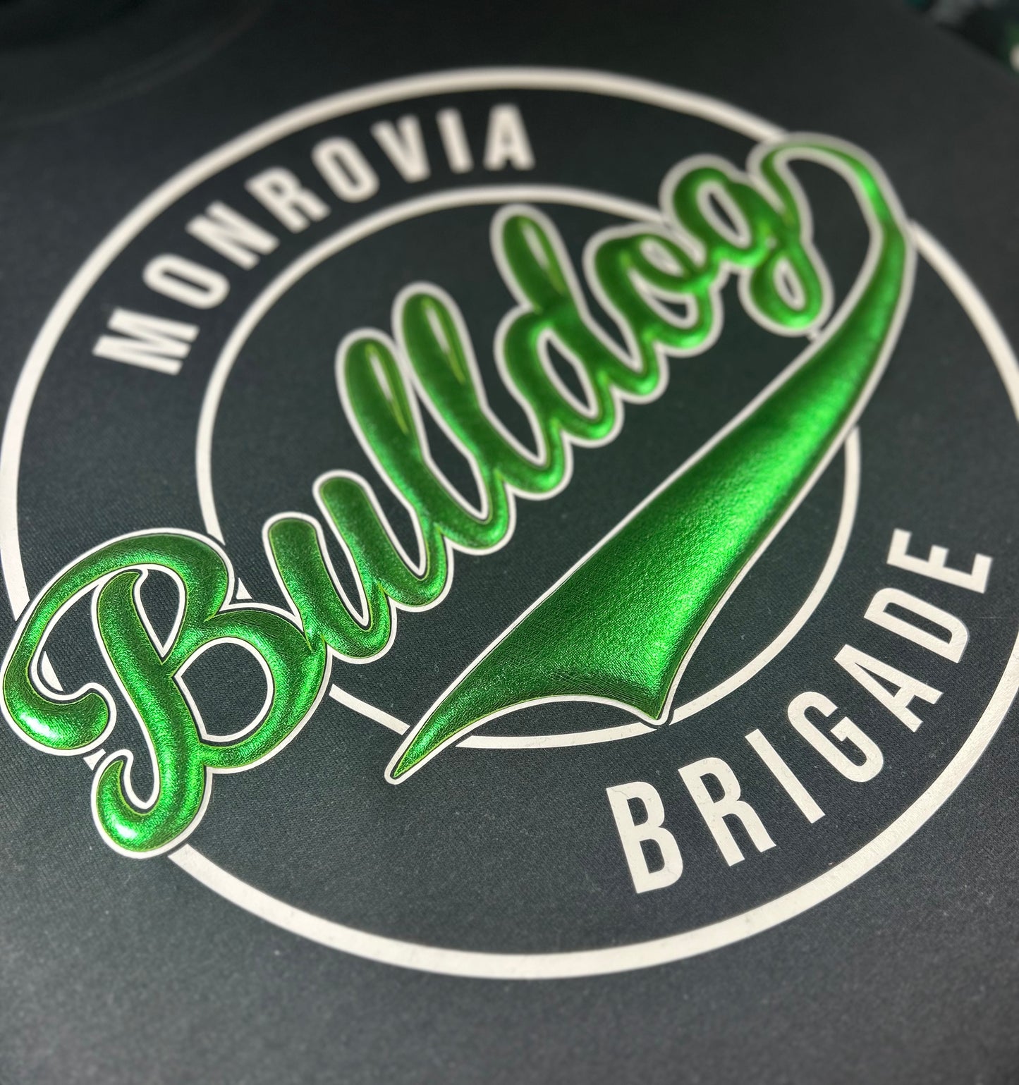 Monrovia Bulldog Brigade Metallic Puff Circle Design