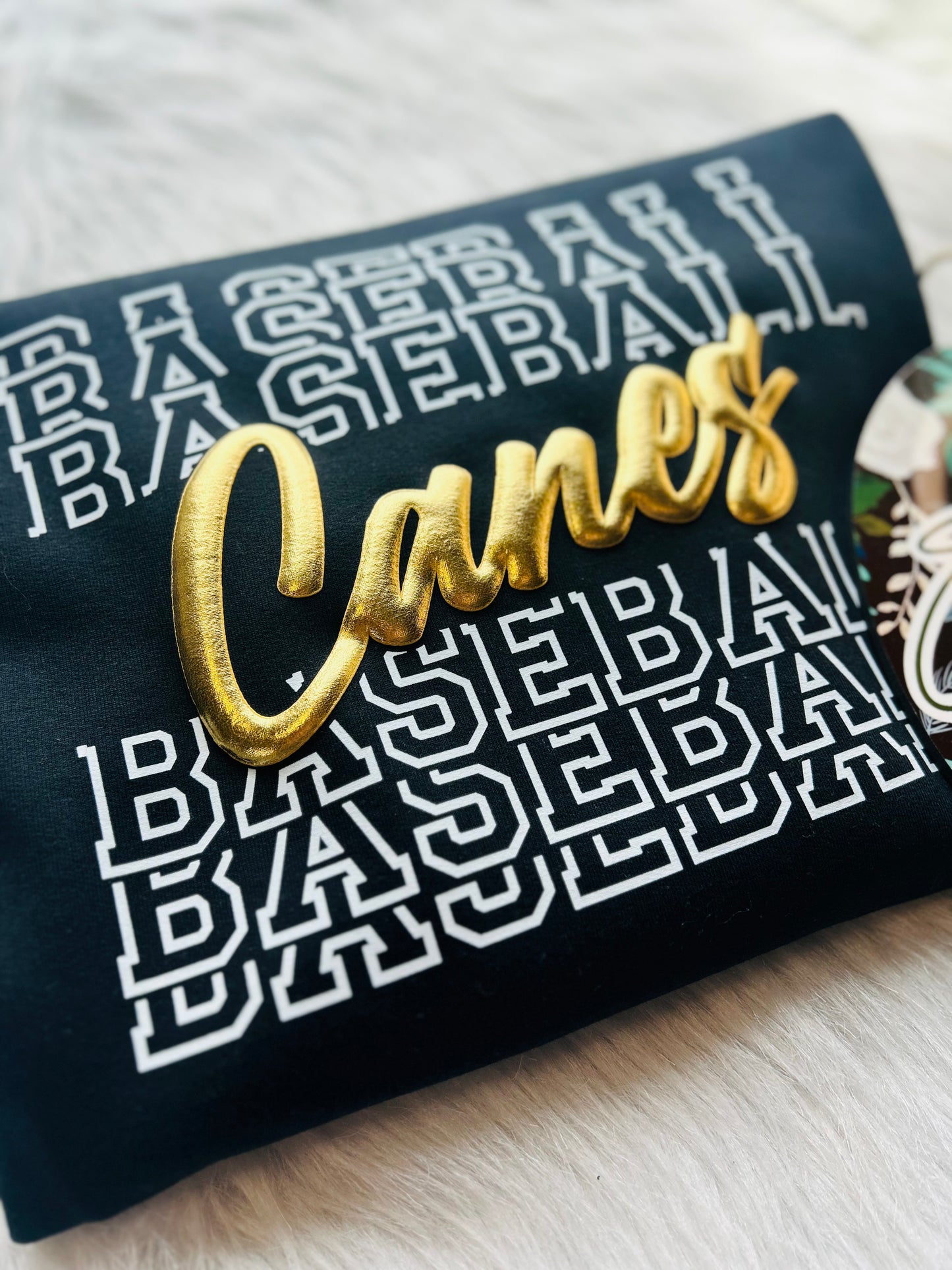 Canes Baseball Repeat Metallic Puff or Glitter Design