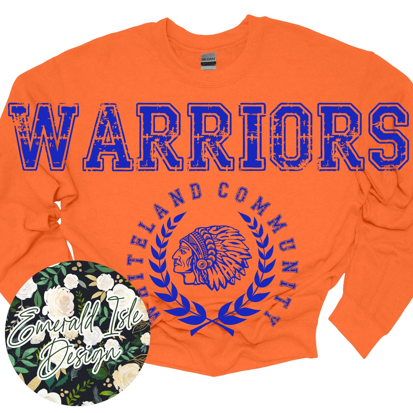 Whiteland Warriors Oversized Horizontal Design on Crewneck Sweatshirt