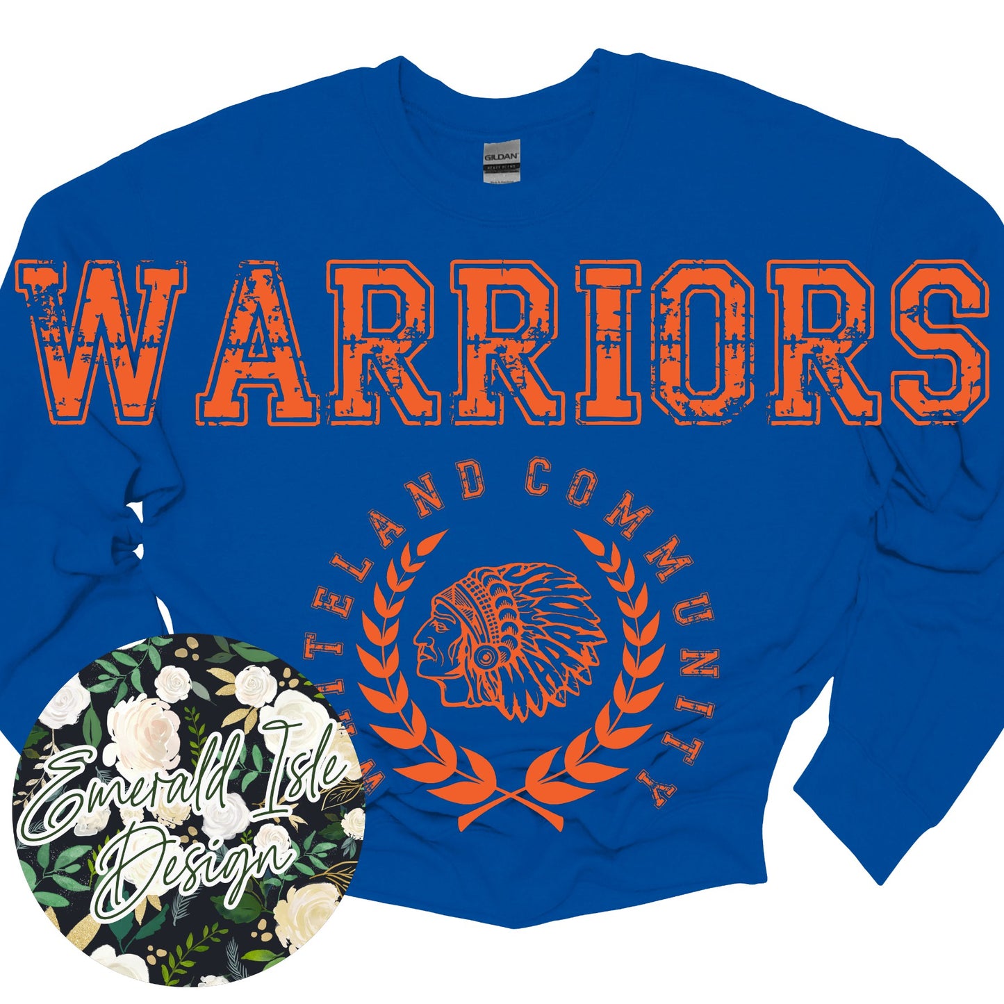 Whiteland Warriors Oversized Horizontal Design on Crewneck Sweatshirt