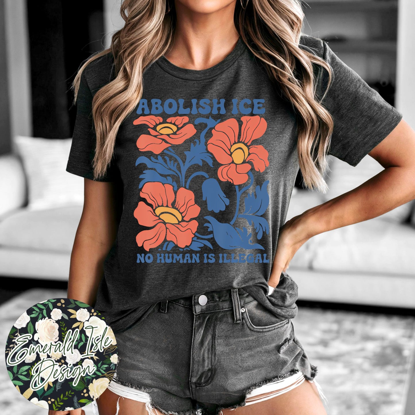 Abolish Ice No Human Is Illegal Floral Design