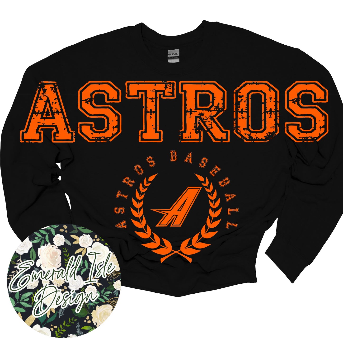 Astros Baseball Oversized Horizontal Design on Crewneck Sweatshirt