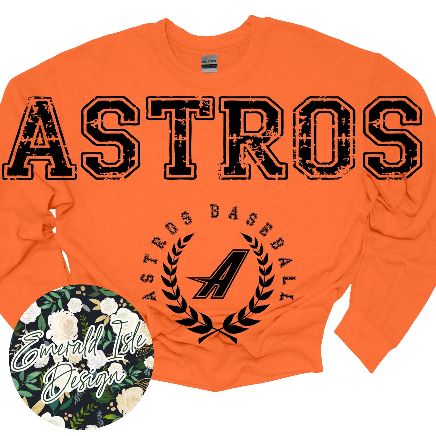 Astros Baseball Oversized Horizontal Design on Crewneck Sweatshirt