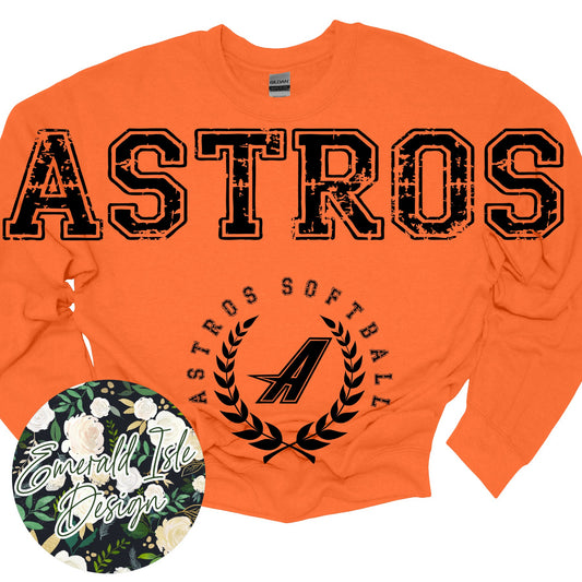 Astros Softball Oversized Horizontal Design on Crewneck Sweatshirt