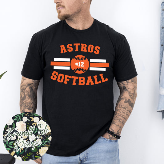 Astros Softball Stripes Design with CUSTOM NUMBER