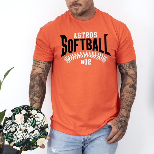 Astros Softball Lace Design with CUSTOM NUMBER