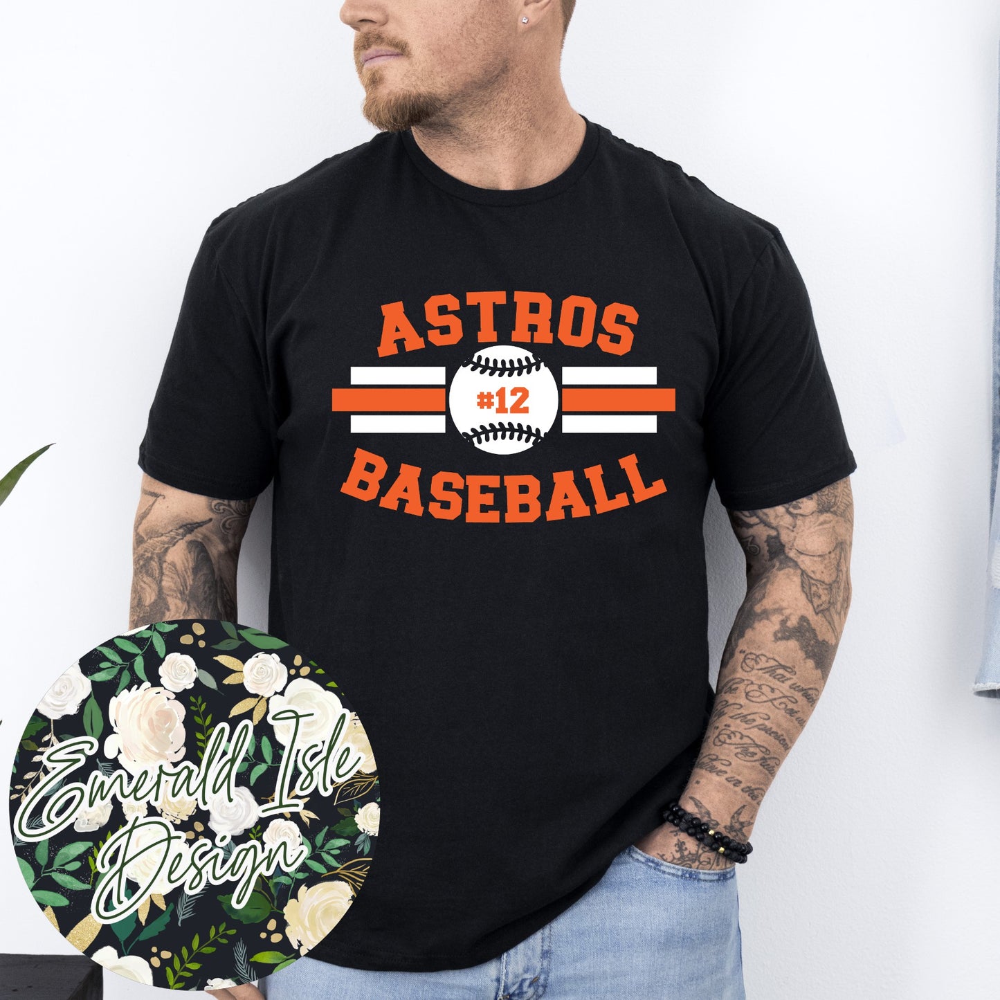 Astros Baseball Custom Number Stripes Design