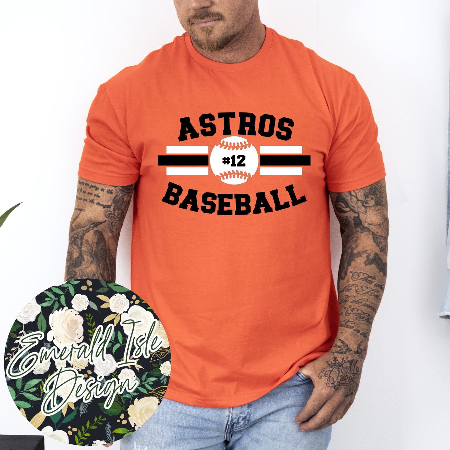 Astros Baseball Custom Number Stripes Design