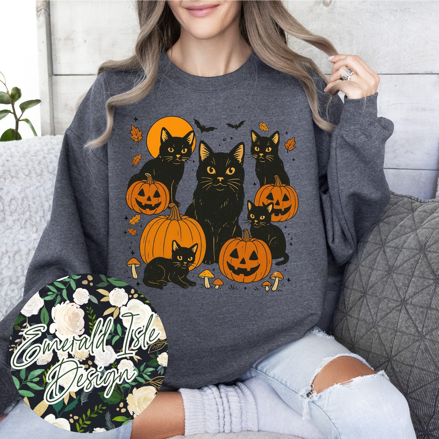Vintage Black Cats and Pumpkins Design