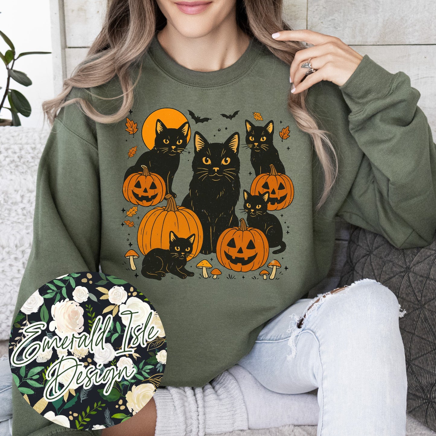 Vintage Black Cats and Pumpkins Design