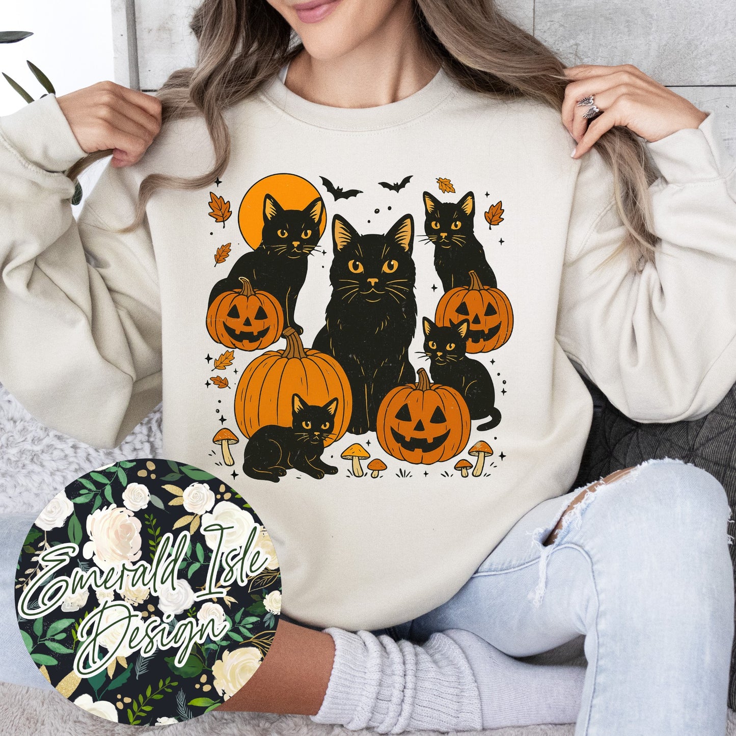 Vintage Black Cats and Pumpkins Design