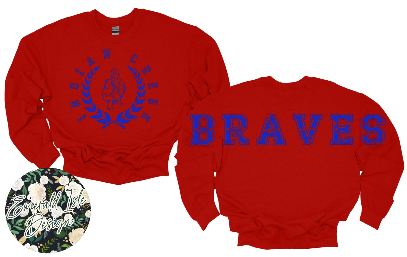 Indian Creek Braves Oversized Horizontal Design Style 2 on Crewneck Sweatshirt