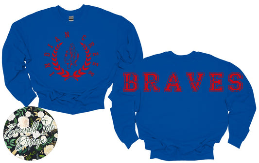 Indian Creek Braves Oversized Horizontal Design Style 2 on Crewneck Sweatshirt