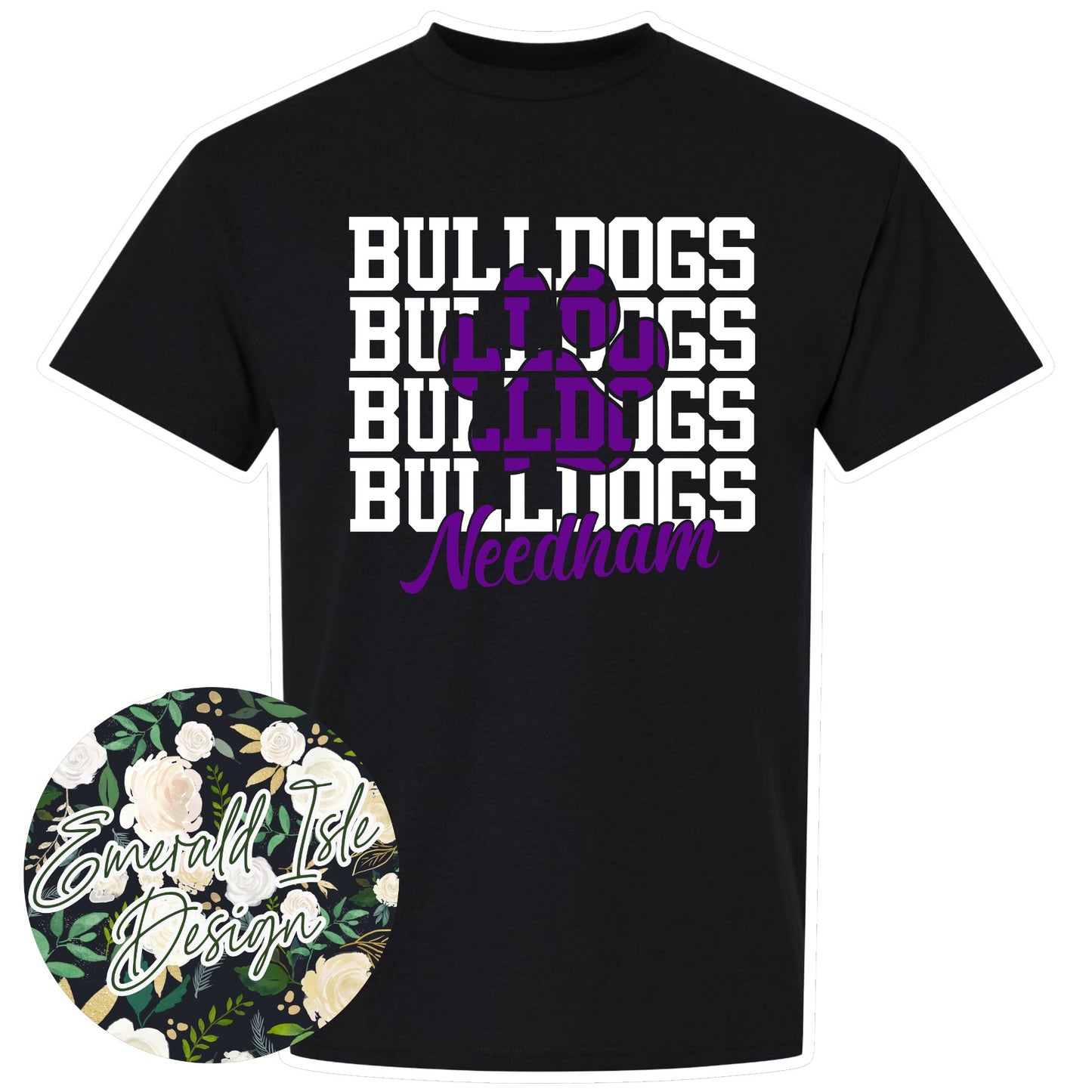 Needham Bulldogs Repeat Design With Options for Flat, Glitter and Puff!!
