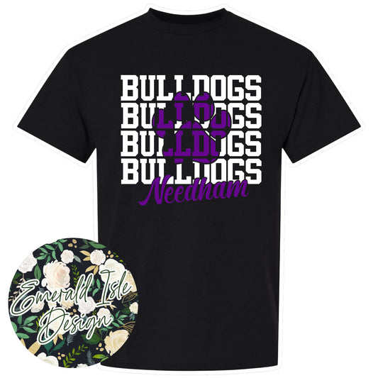 Needham Bulldogs Repeat Design With Options for Flat, Glitter and Puff!!