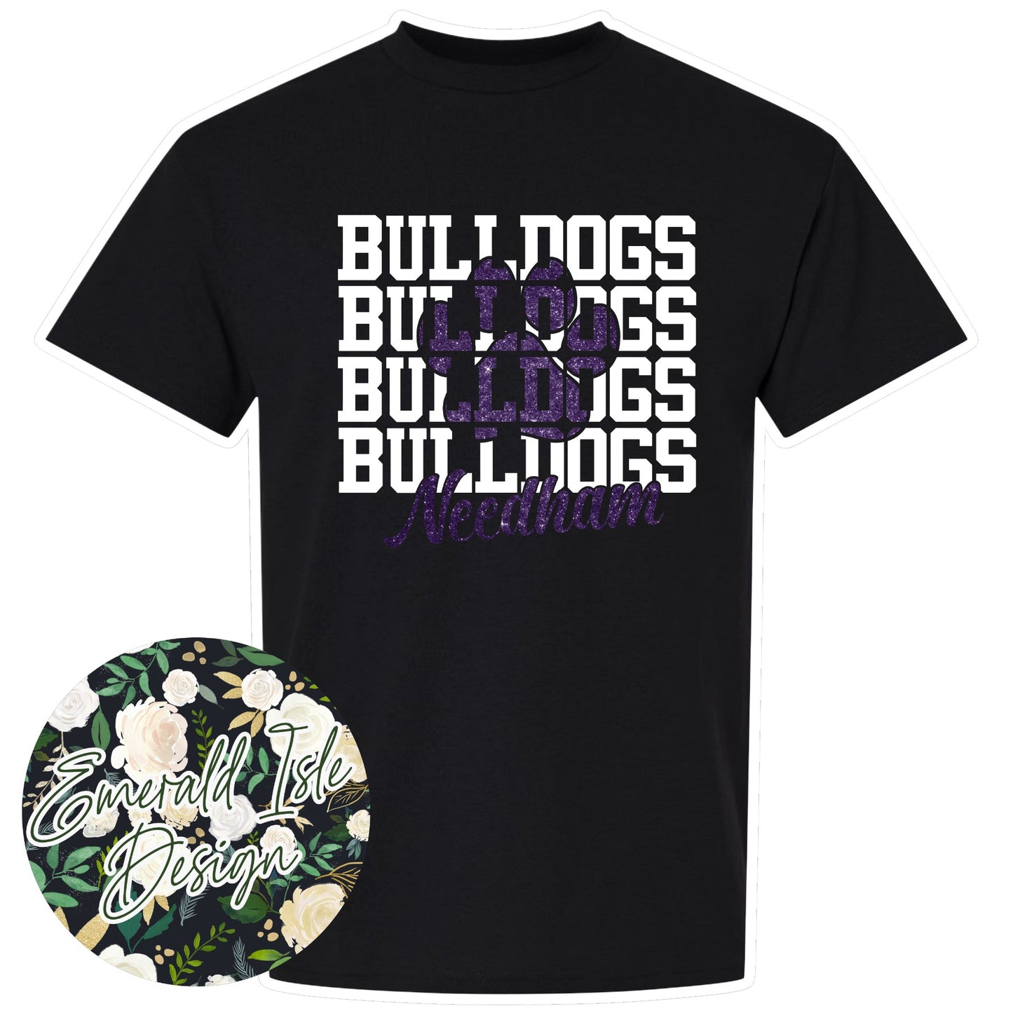 Needham Bulldogs Repeat Design With Options for Flat, Glitter and Puff!!