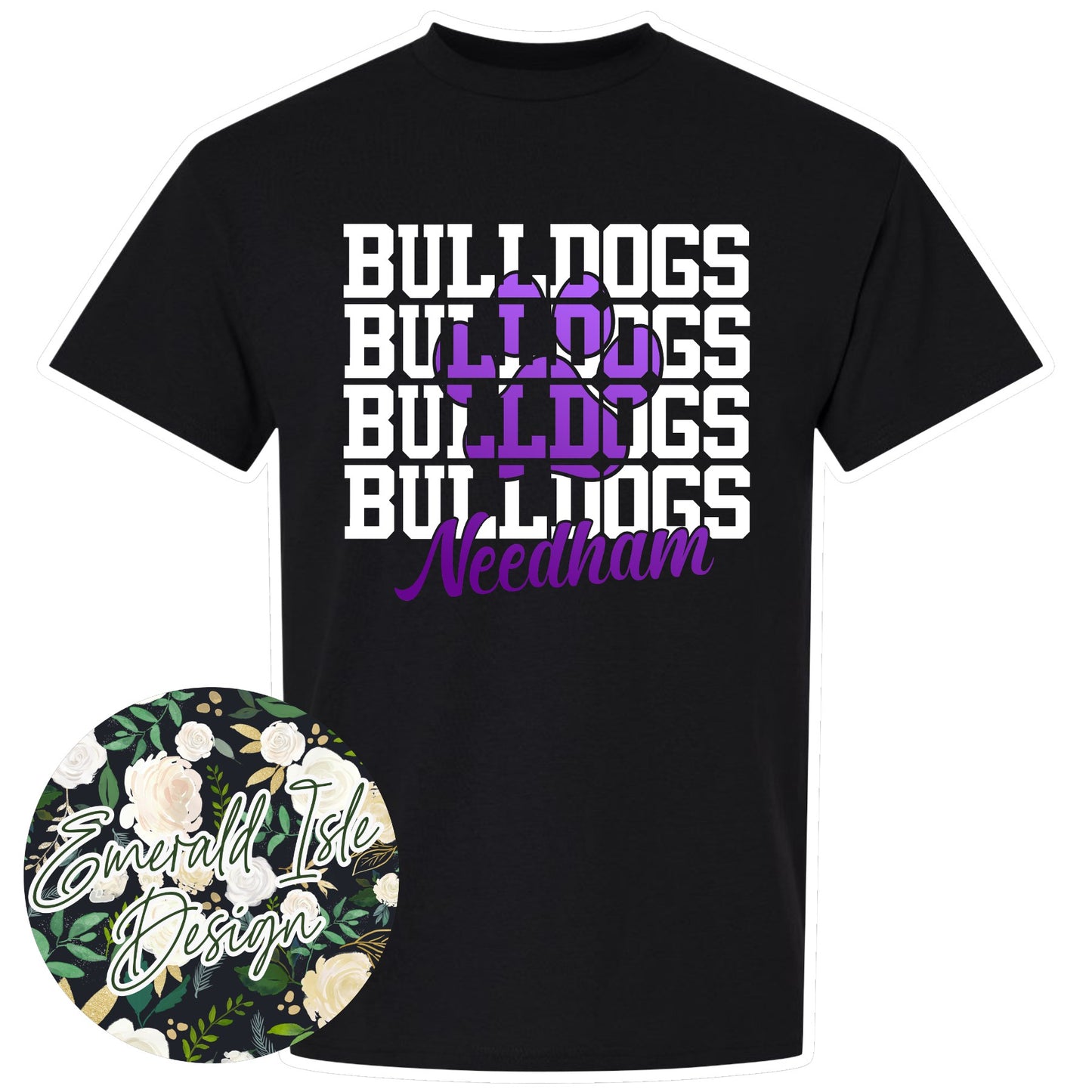 Needham Bulldogs Repeat Design With Options for Flat, Glitter and Puff!!
