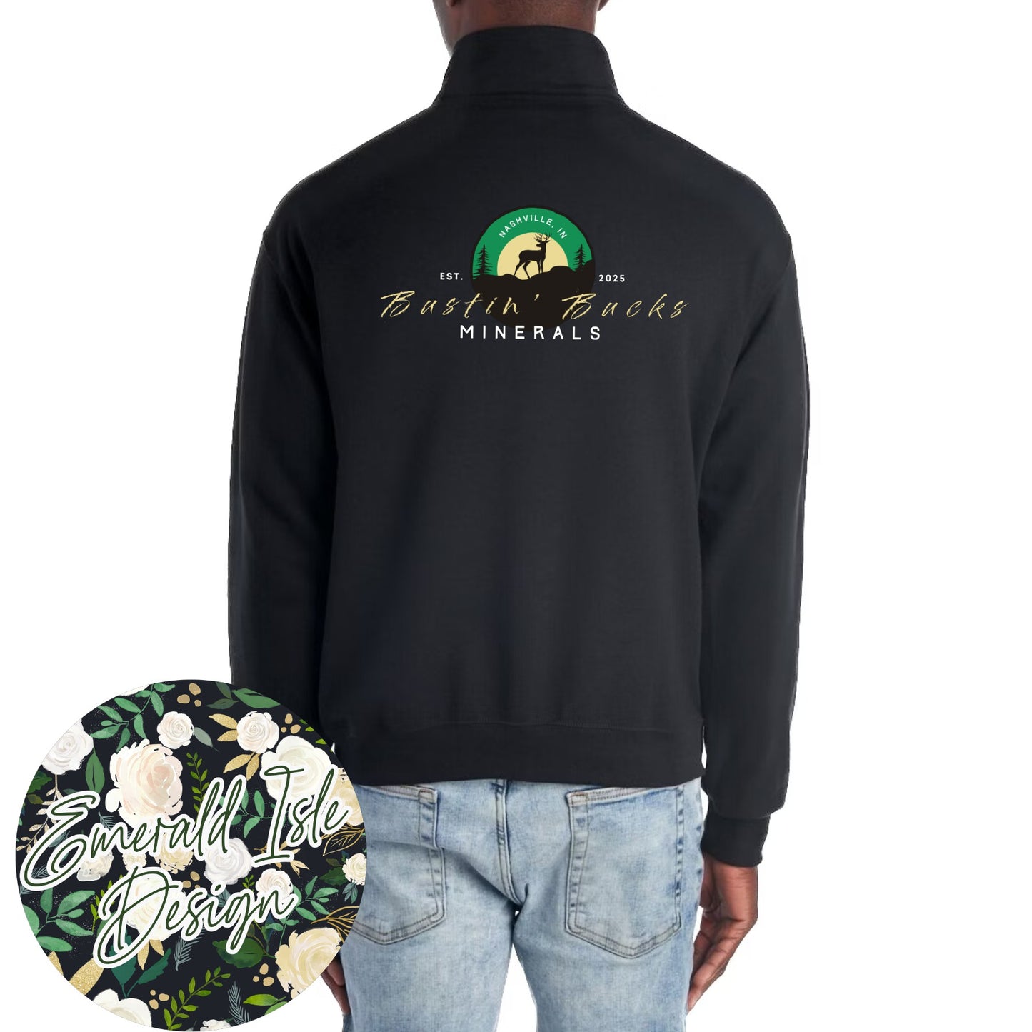 Bustin' Bucks Minerals Unisex 3/4 Zip Cadet Collar Sweatshirt