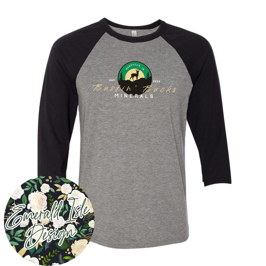 Bustin' Bucks Minerals Unisex 3/4 Sleeve Baseball T