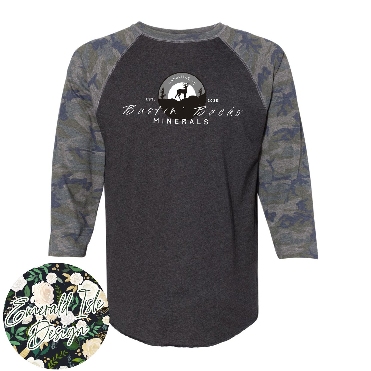 Bustin' Bucks Minerals Vintage Camo Unisex 3/4 Sleeve Baseball T