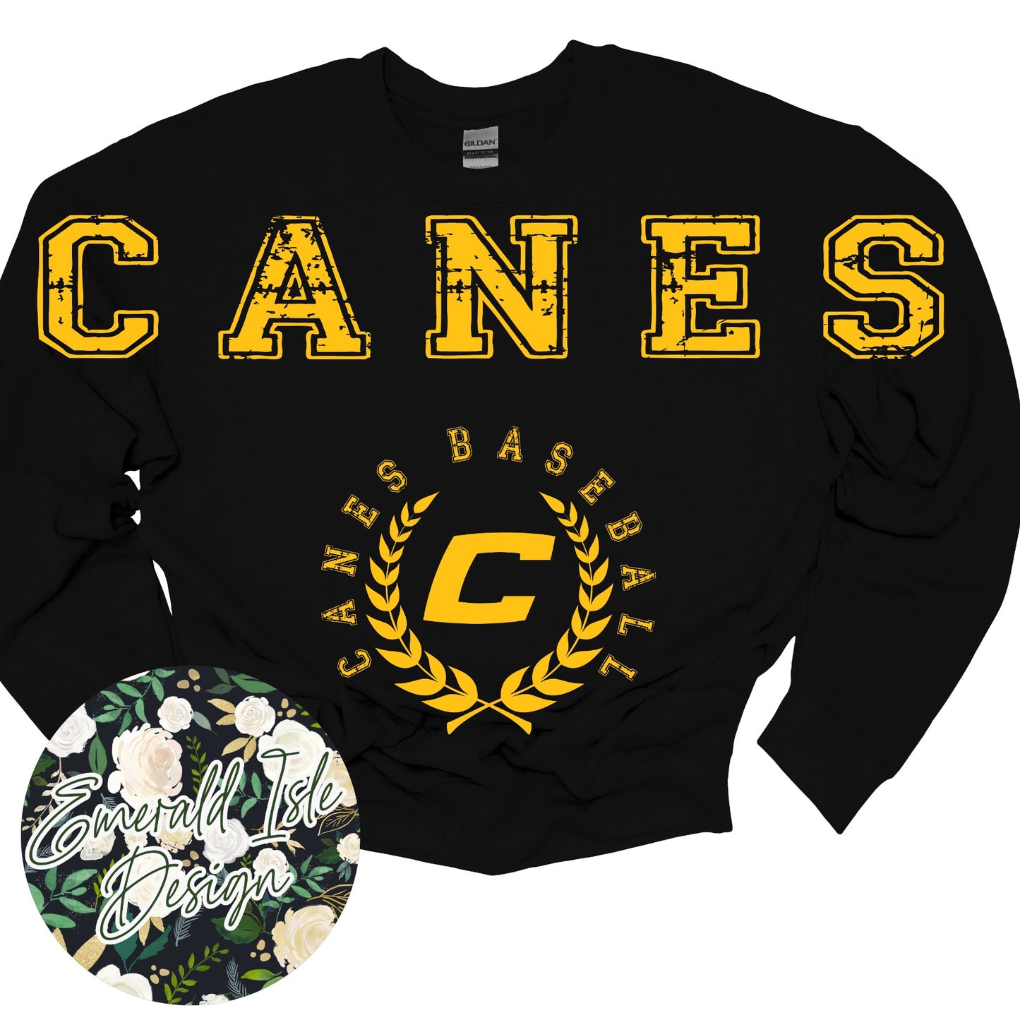 Canes Baseball Oversized Horizontal Design on Crewneck Sweatshirt