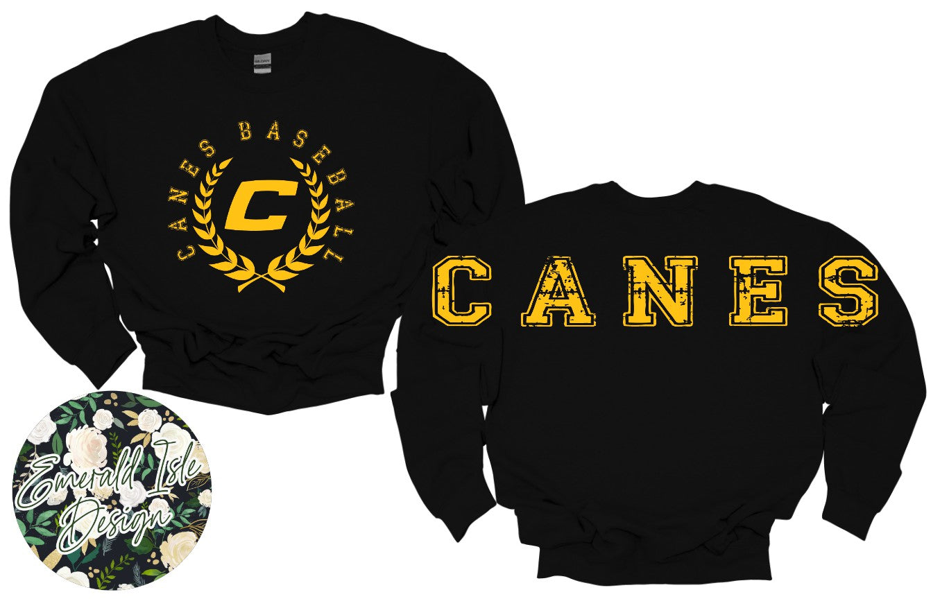 Canes Baseball Oversized Horizontal Design Style 2 on Crewneck Sweatshirt