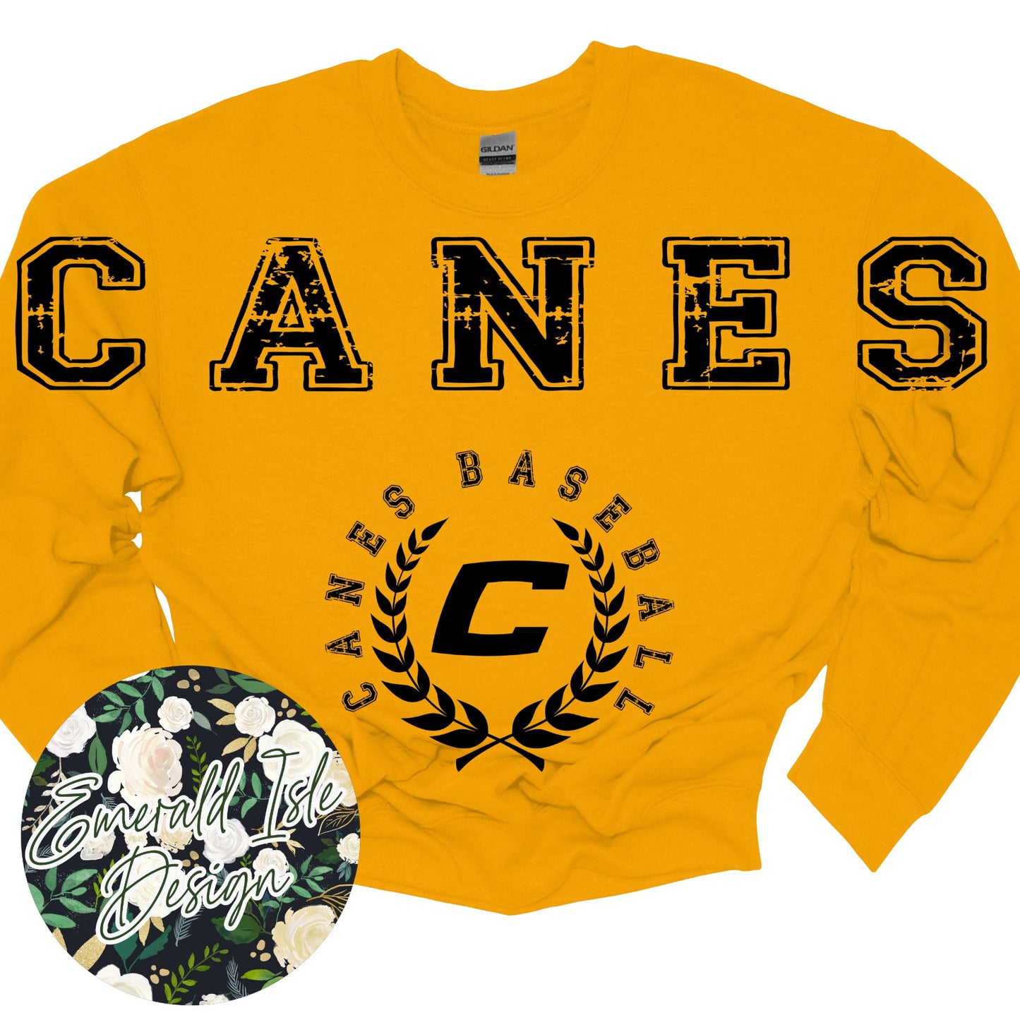 Canes Baseball Oversized Horizontal Design on Crewneck Sweatshirt
