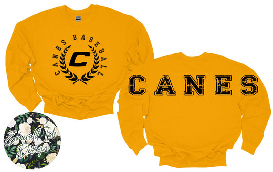 Canes Baseball Oversized Horizontal Design Style 2 on Crewneck Sweatshirt