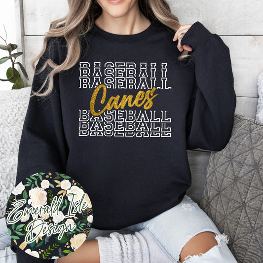 Canes Baseball Repeat Metallic Puff or Glitter Design