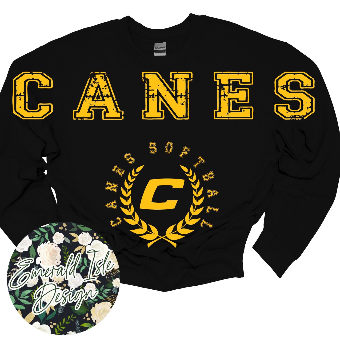 Canes SOFTBALL Oversized Horizontal Design on Crewneck Sweatshirt