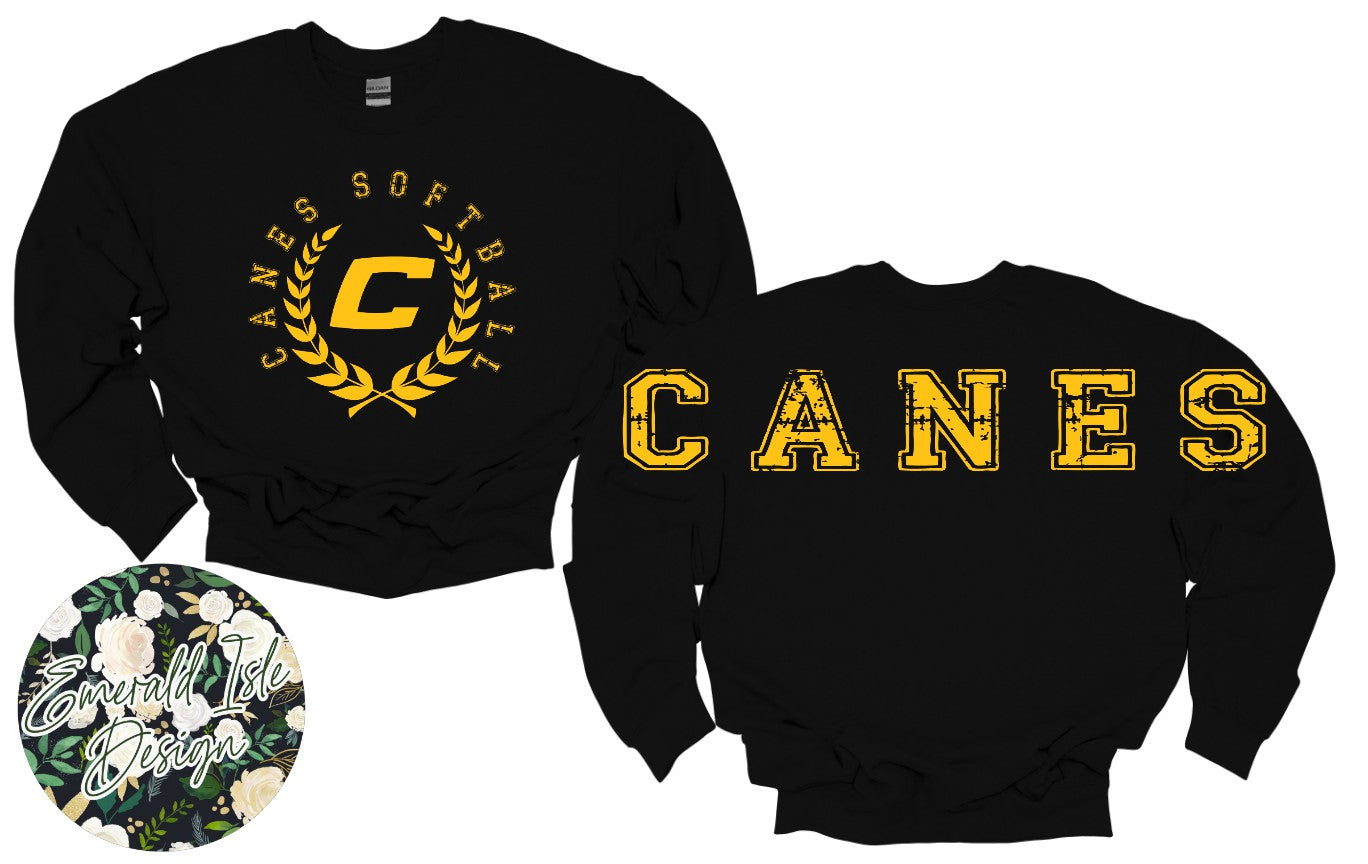 Canes SOFTBALL Oversized Horizontal Design Style 2 on Crewneck Sweatshirt