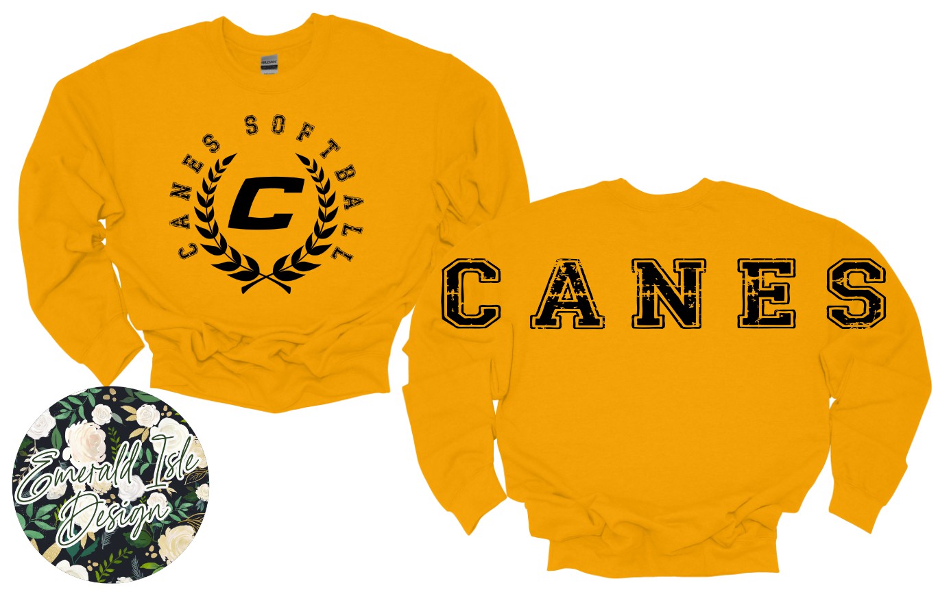 Canes SOFTBALL Oversized Horizontal Design Style 2 on Crewneck Sweatshirt