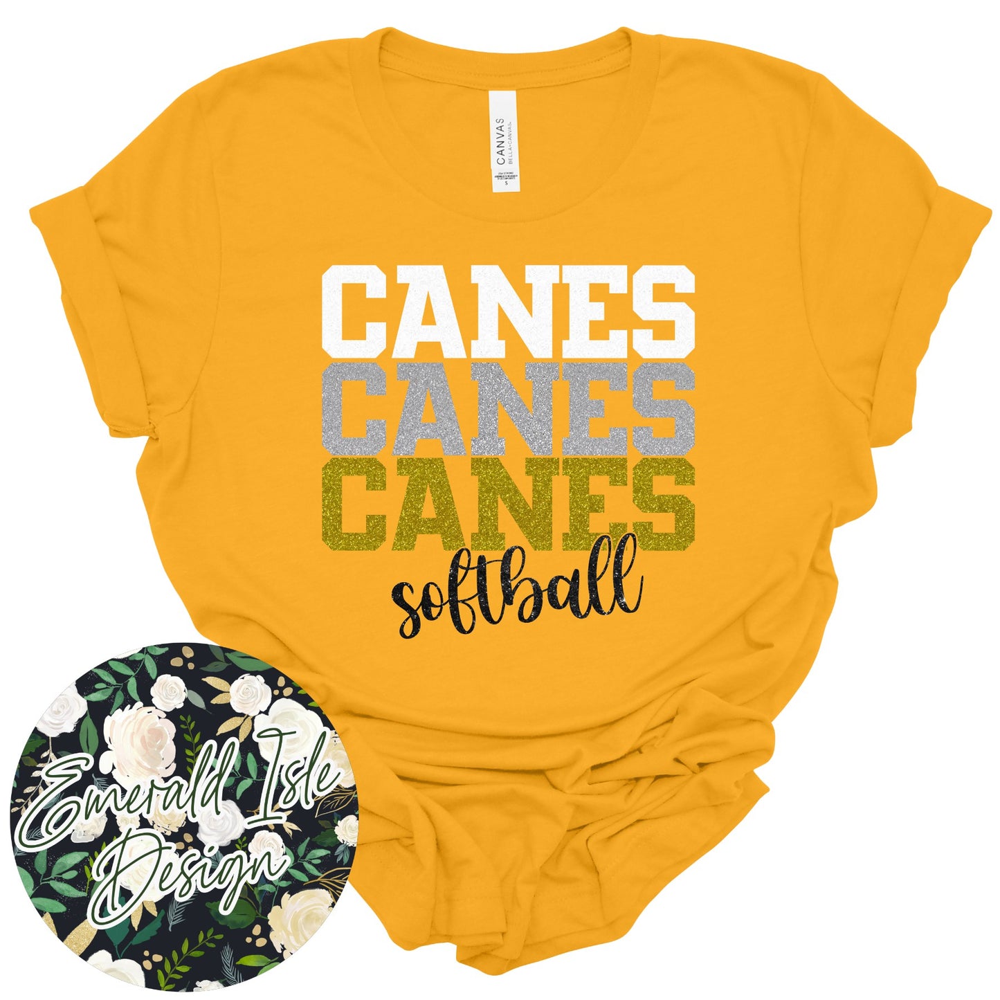 **GLITTER** Stacked Canes Softball Design