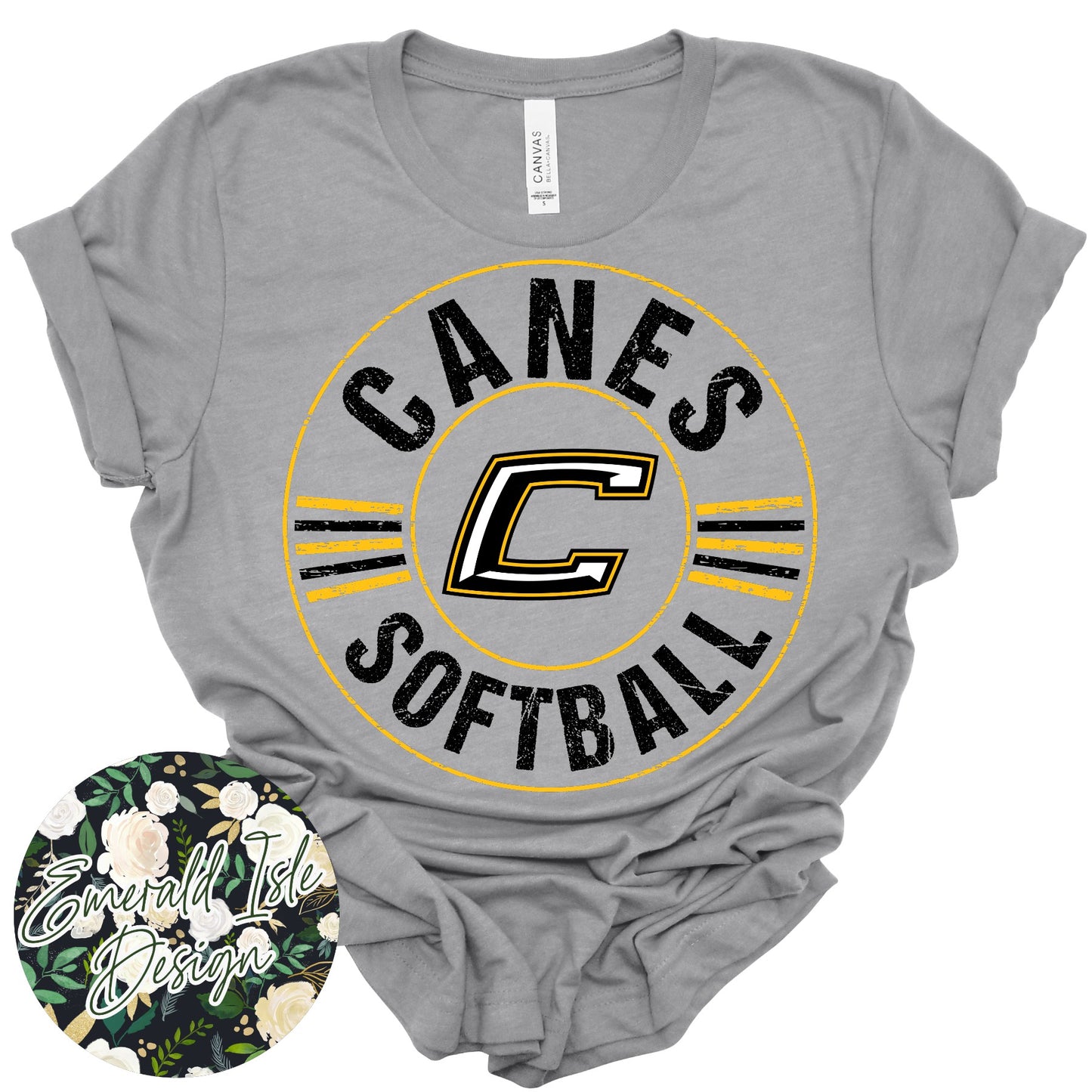 Canes Softball Distressed Circle Design