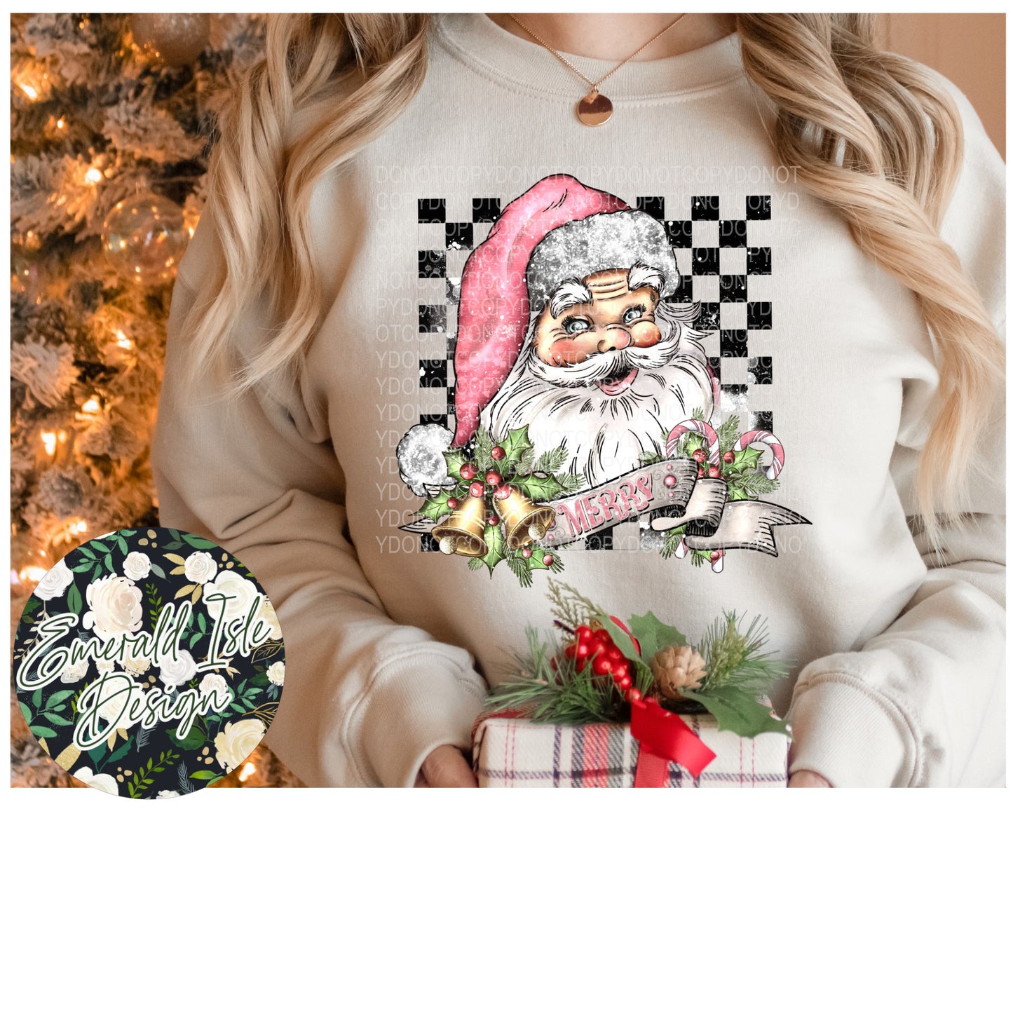 Retro Checkered Santa Design